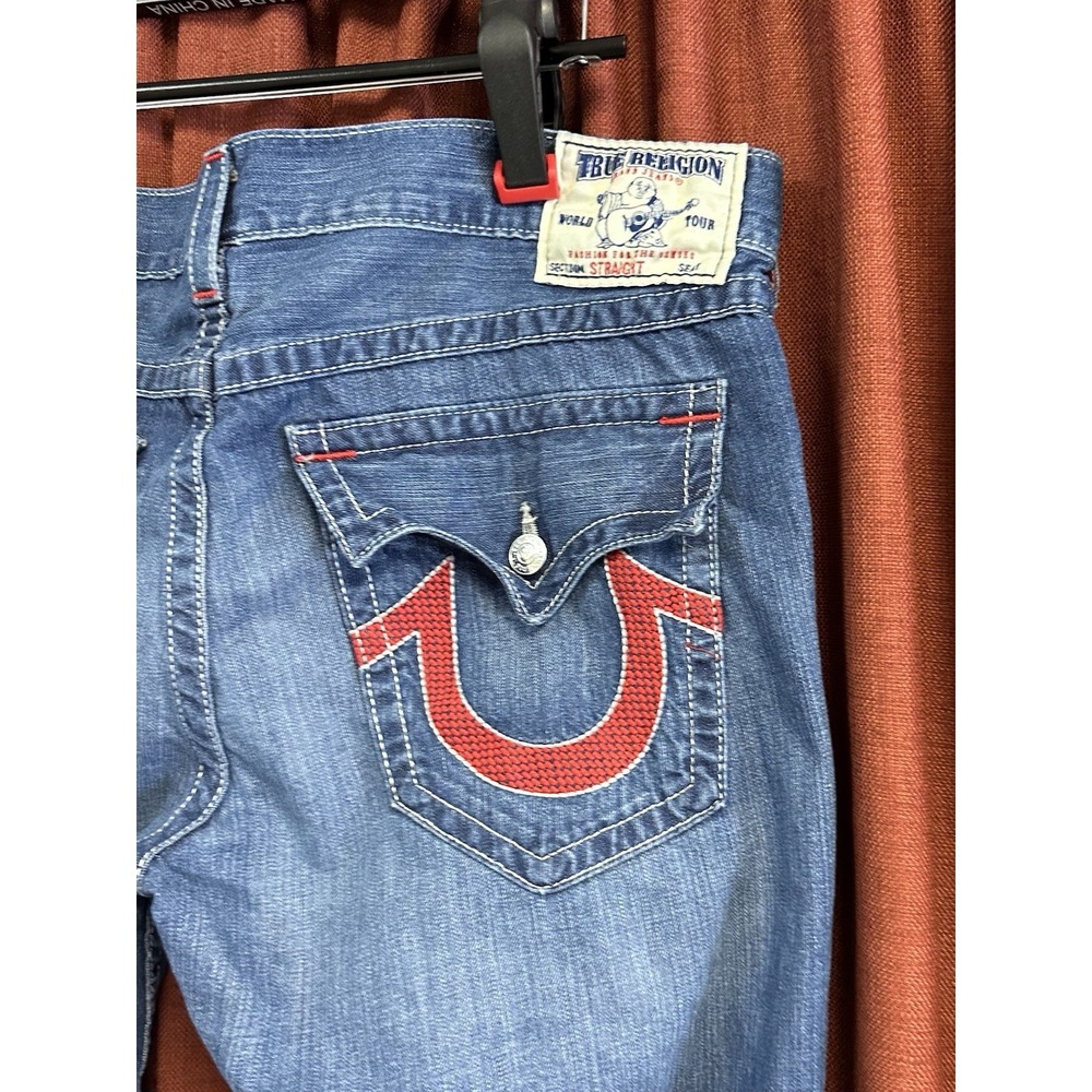 True Religion Size 44x30 Blue Denim Straight Jeans Pants Style MDE859C08
